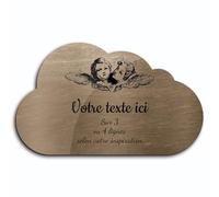 Plaque gravée funéraire motif Deux têtes d'anges autocollante modèle nuage (20x12 cm) personnalisée 1 à 3 lignes Bronze