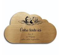 Plaque gravée funéraire motif Deux têtes d'anges autocollante modèle nuage (20x12 cm) personnalisée 1 à 3 lignes Or Brossé