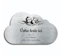 Plaque gravée funéraire motif Deux têtes d'anges autocollante modèle nuage (20x12 cm) personnalisée 1 à 3 lignes Alu Brossé