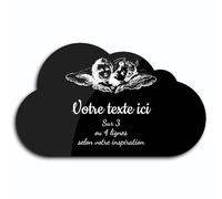 Plaque gravée funéraire motif Deux têtes d'anges autocollante modèle nuage (20x12 cm) personnalisée 1 à 3 lignes Noir