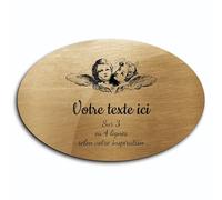 Plaque gravée funéraire motif Deux têtes d'anges autocollante modèle ovale (20x13 cm) personnalisée 1 à 3 lignes Or Brossé