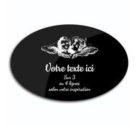 Plaque gravée funéraire motif Deux têtes d'anges autocollante modèle ovale (20x13 cm) personnalisée 1 à 3 lignes Noir