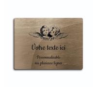 Plaque gravée funéraire motif Deux têtes d'anges autocollante modèle rectangle (20x15 cm) personnalisée 1 à 3 lignes Bronze