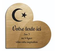 Plaque gravée funéraire motif Islam autocollante modèle coeur (15x15 cm) personnalisée 1 à 3 lignes Or Brossé