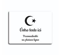 Plaque gravée funéraire motif Islam autocollante modèle rectangle (20x15 cm) personnalisée 1 à 3 lignes Blanc écriture Noire