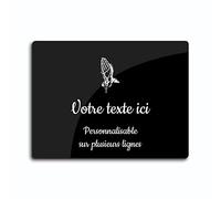 Plaque gravée funéraire motif Main qui prient avec chapelet chrétien autocollante modèle rectangle (20x15 cm) personnalisée 1 à 3 lignes Noir