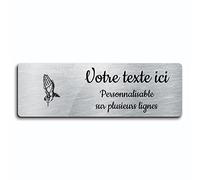 Plaque gravée funéraire motif Main qui prient avec chapelet chrétien autocollante modèle rectangle (20x6,5 cm) personnalisée 1 à 3 lignes Alu Brossé