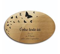 Plaque gravée funéraire motif Papillon autocollante modèle ovale (20x13 cm) personnalisée 1 à 3 lignes Or Brossé
