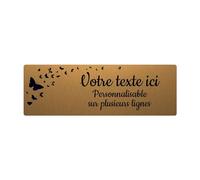 Plaque gravée funéraire motif Papillons autocollante 20x6,5 cm personnalisée 1 à 3 lignes Or Brossé
