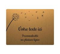 Plaque gravée funéraire motif Pissenlit autocollante 20x15 cm personnalisée 1 à 3 lignes Or Brossé
