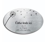 Plaque gravée funéraire motif Pissenlit autocollante modèle ovale (20x13 cm) personnalisée 1 à 3 lignes Alu Brossé