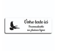 Plaque gravée funéraire motif Une Colombe avec rameau modèle 1 autocollante modèle rectangle (20x6,5 cm) personnalisée 1 à 3 lignes Blanc écriture Noire