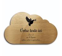 Plaque gravée funéraire motif Une Colombe avec rameau modèle 2 autocollante modèle nuage (20x12 cm) personnalisée 1 à 3 lignes Or Brossé