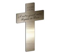 Plaque gravée funéraire Personnalisable en Forme de Croix chrétienne, autocollante, Format 11,6x19 cm, Couleur Bronze