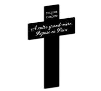 Plaque gravée funéraire Personnalisable en Forme de Croix chrétienne, autocollante, Format 11,6x19 cm, Couleur Noir