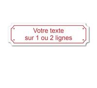 Plaque gravée personnalisée 1 ou 2 lignes 14,5x4cm autocollante Blanc écriture Rouge
