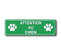 Plaque gravée personnalisée autocollante logo ATTENTION AU CHIEN + logo pattes de chien - 13x4 cm Vert Clair