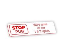 Plaque gravée personnalisée autocollante pour boîte aux lettres - Stop pub ? blanc écriture rouge - format 10x2,5 cm
