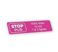 Plaque gravée personnalisée autocollante pour boîte aux lettres - Stop pub - rose - format 10x2,5 cm