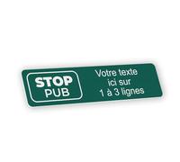 Plaque gravée personnalisée autocollante pour boîte aux lettres - Stop pub ? vert foncé - format 10x2,5 cm