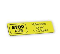 Plaque gravée personnalisée autocollante pour de boîte aux lettres - Stop pub - jaune - format 10x2,5 cm
