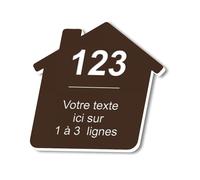 Plaque gravée personnalisée autocollante pour nom et numéro de boîte aux lettres en forme de maison design - marron - format 8x8 cm