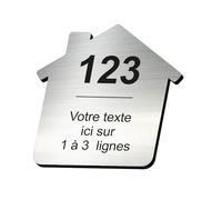 Plaque gravée personnalisée autocollante pour nom et numéro de boîte aux lettres en forme de maison design - alu brossé - format 5x5 cm