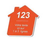 Plaque gravée personnalisée autocollante pour nom et numéro de boîte aux lettres en forme de maison design - orange - format 5x5 cm