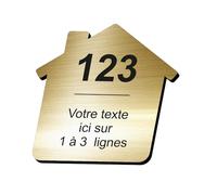 Plaque gravée personnalisée autocollante pour nom et numéro de boîte aux lettres en forme de maison design - or brossé - format 5x5 cm