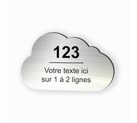 Plaque gravée personnalisée autocollante pour nom et numéro de boîte aux lettres en forme de nuage design - alu brossé -format 8,5x5,2 cm
