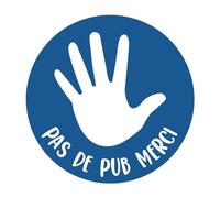 Plaque gravée pour boite aux lettres Pas de Pub Merci autocollante 8x8cm Bleu Foncé