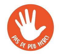 Plaque gravée pour boite aux lettres Pas de Pub Merci autocollante 8x8cm Orange