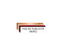 Plaque Gravée Pour Boîte Aux Lettres Pas de Publicité Merci - Dimensions 10 x 2,5 Cm - Coloris Blanc avec Écriture Helvetica Noir