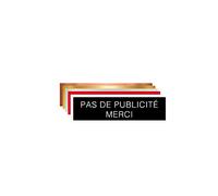Plaque Gravée Pour Boîte Aux Lettres Pas de Publicité Merci - Dimensions 10 x 2,5 Cm - Coloris Noir avec Écriture Helvetica Blanche