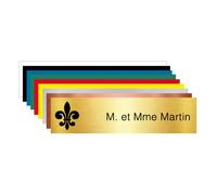 Plaque Gravée Pour Boîte Aux Lettres Personnalisable Avec Votre Nom et Prénom Ornement Lys - Dimensions 10 x 2,5 Cm - Aspect Or Brossé Avec Écriture Noir