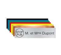 Plaque Gravée Pour Boîte Aux Lettres Personnalisable Avec Votre Nom et Prénom Stop Pub - Dimensions 10 x 2,5 Cm - Aspect Argent Brossé Avec Écriture Noir