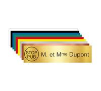 Plaque Gravée Pour Boîte Aux Lettres Personnalisable Avec Votre Nom et Prénom Stop Pub - Dimensions 10 x 2,5 Cm - Aspect Or Brossé Avec Écriture Noir
