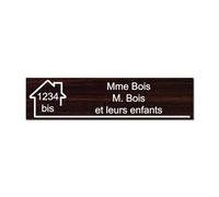 Plaque gravée pour nom et numéro boîte aux lettres autocollante 10x2,5cm personnalisée 1 à 3 lignes Bois