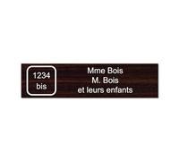 Plaque gravée pour nom et numéro boîte aux lettres autocollante 10x2,5cm personnalisée 1 à 3 lignes Bois
