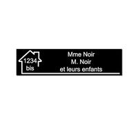 Plaque gravée pour nom et numéro boîte aux lettres autocollante 10x2,5cm personnalisée 1 à 3 lignes Noir