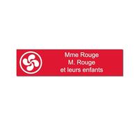 Plaque gravée pour nom et numéro boîte aux lettres Croix Basque autocollante 10x2,5cm personnalisée 1 à 3 lignes Rouge