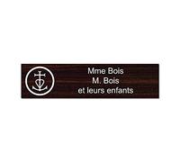 Plaque gravée pour nom et numéro boîte aux lettres Croix de Camargue autocollante 10x2,5cm personnalisée 1 à 3 lignes Bois