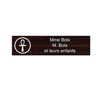 Plaque gravée pour nom et numéro boîte aux lettres Croix Egyptienne autocollante 10x2,5cm personnalisée 1 à 3 lignes Bois