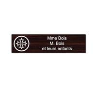 Plaque gravée pour nom et numéro boîte aux lettres Croix Occitane autocollante 10x2,5cm personnalisée 1 à 3 lignes Bois