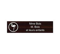 Plaque gravée pour nom et numéro boîte aux lettres Flamand Rose autocollante 10x2,5cm personnalisée 1 à 3 lignes Bois