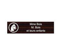 Plaque gravée pour nom et numéro boîte aux lettres Tête de Cheval autocollante 10x2,5cm personnalisée 1 à 3 lignes Bois