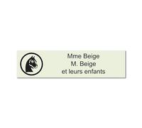 Plaque gravée pour nom et numéro boîte aux lettres Tête de Cheval autocollante 10x2,5cm personnalisée 1 à 3 lignes Beige