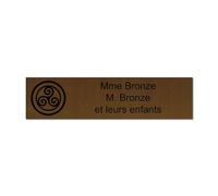 Plaque gravée pour nom et numéro boîte aux lettres Triskel autocollante 10x2,5cm personnalisée 1 à 3 lignes Bronze