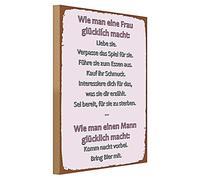 Plaque humoristique en bois | Comment rendre une femme heureuse | Idée cadeau | 30 cm x 40 cm