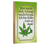 Plaque humoristique en bois - Inscription « Bier macht dick » - Inscription « Ich bin Kiffer » - 12 cm x 18 cm